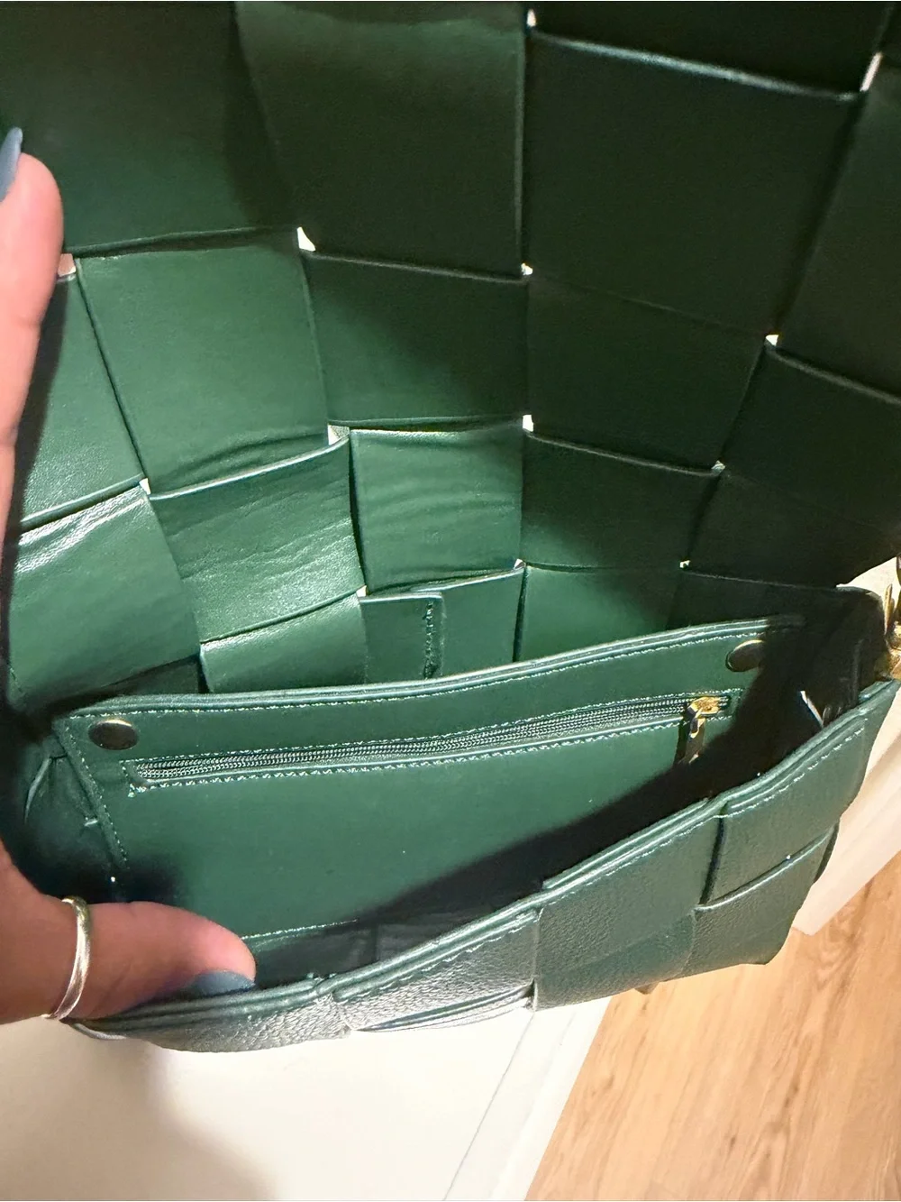 Designer inspired Green Woven Leather Shoulder Bag